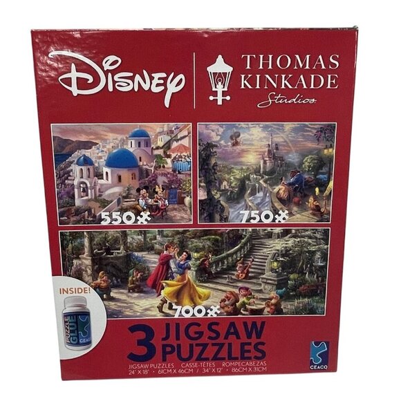 Disney Thomas Kinkade 3 Jigsaw Puzzles Set 550/750/700 Pieces - Picture 1 of 4
